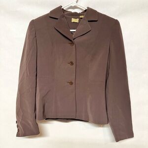 Caslon brown collared blazer jacket coat shoulder pads women’s size petite 2